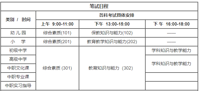 浙江教师资格笔试考试时间